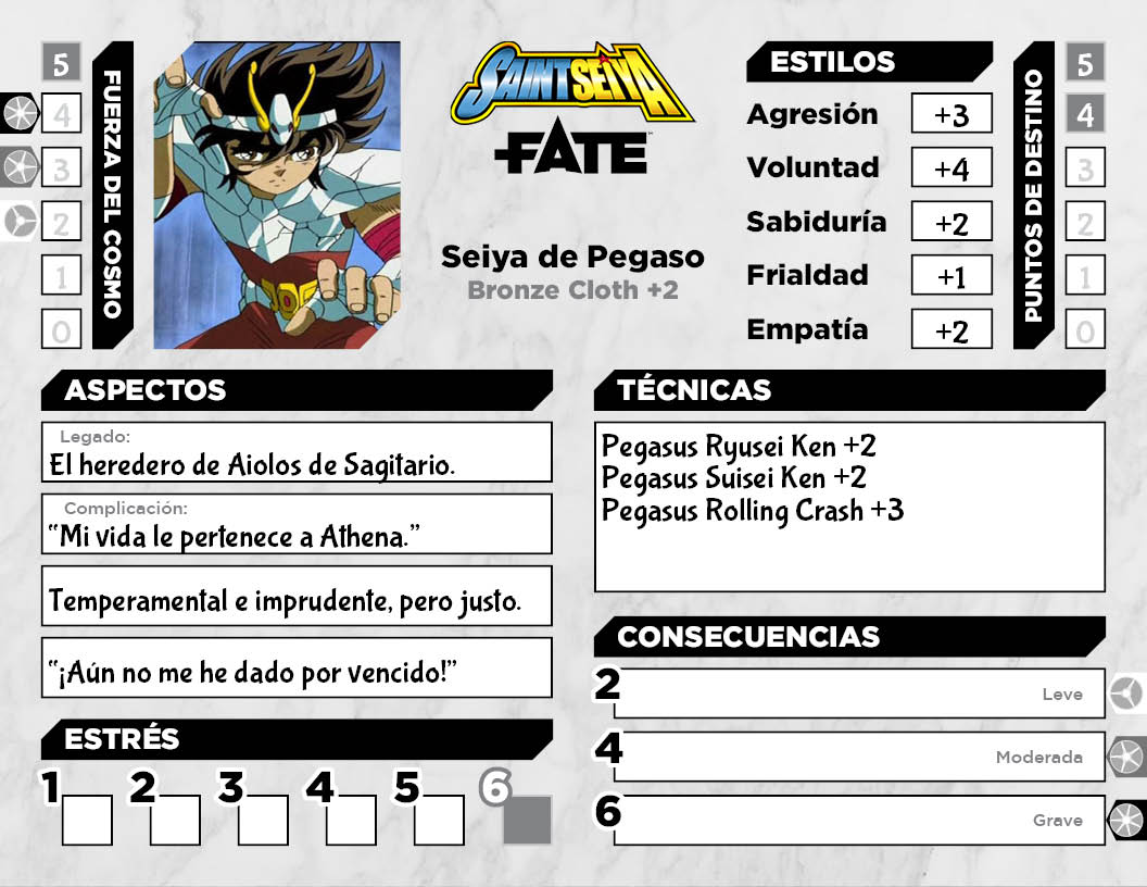 Hoja de Personaje Saint Seiya Fate (imagen 1)