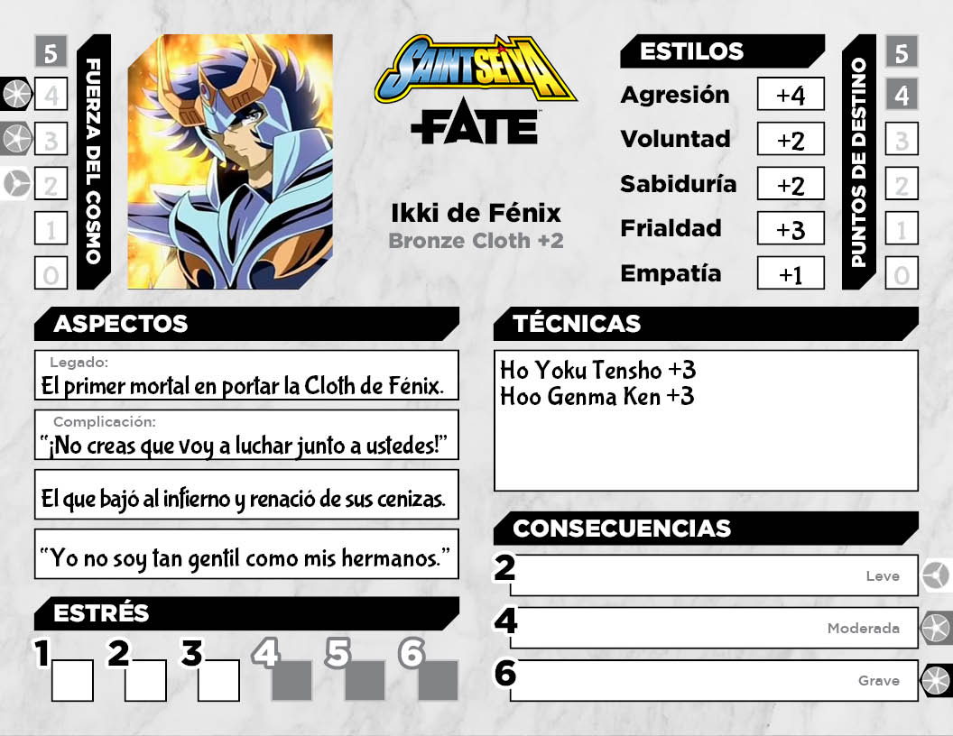 Hoja de Personaje Saint Seiya Fate (imagen 1)